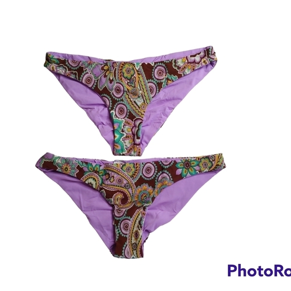 BECCA Purple Multi Color Hipster Bikini Bottoms Sz.M NWT - Picture 8 of 9